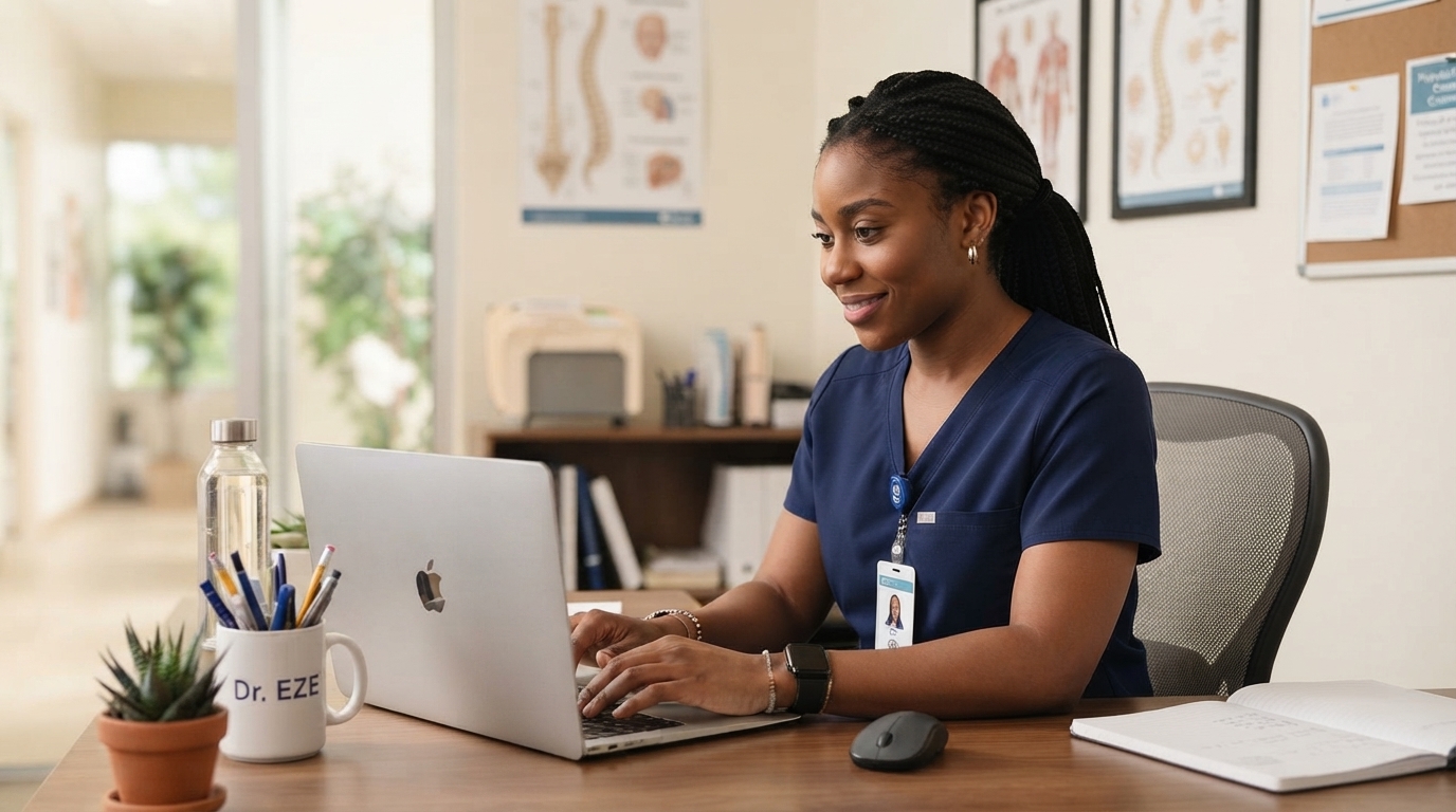 Healthcare professional working with digital tools