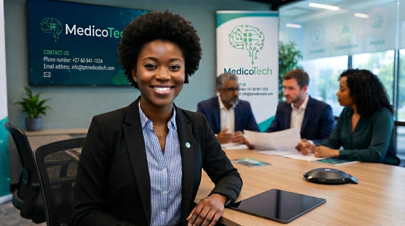 Healthcare professional ready to assist with an enquiry