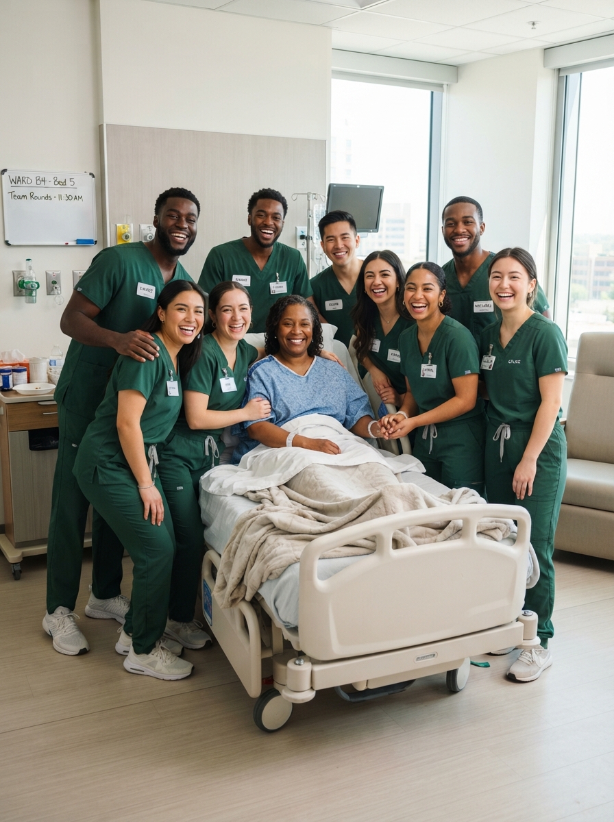 Healthcare professional supporting a patient in a hospital